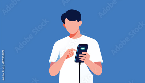 Person charging phone with glowing notification