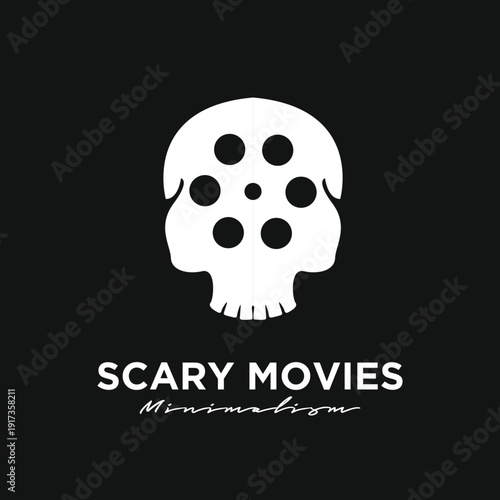 Minimalist Skull Film Reel Logo for Scary Movies and Horror Cinema Concept
