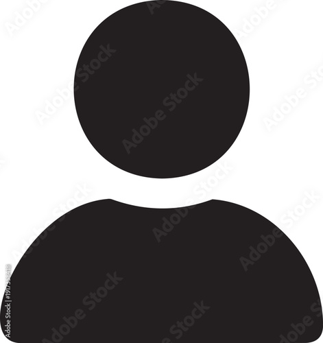 Simple black silhouette of a person icon, depicting a head and shoulders shape. This solid glyph vector graphic is isolated on a transparent background