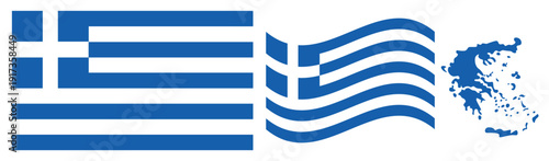 Free Download Greece National Flag and Map. Official Hellenic Republic Emblem Featuring Nine Horizontal Stripes of Blue and White with a White Cross on a Blue Square in the Canton and Geographical Country Map Silho - GFXLoad