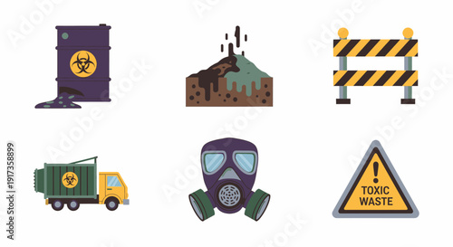Hazardous Waste Icons Barrel Spill Barrier Truck Mask Sign