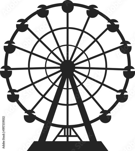 Silhouette of a Ferris Wheel Amusement Park Ride Against a White Background Keywords: ferris wheel, amusement park, ride