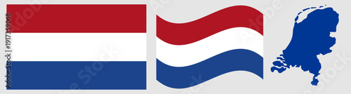 Netherlands National Flag and Map. Official Kingdom of the Netherlands Emblem Featuring Three Horizontal Stripes of Red, White, and Blue with Geographical Country Map Silhouette Graphic. Free Download Netherlands National Flag and Map. Official Kingdom of the Netherlands Emblem Featuring Three Horizontal Stripes of Red, White, and Blue with Geographical Country Map Silhouette Graphic. - GFXLoad