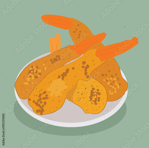 vektor Illustration of single shrimp tempura, isolated on white background.