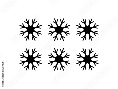 A minimalist illustration of six identical black neuron symbols arranged in two rows on a white background.