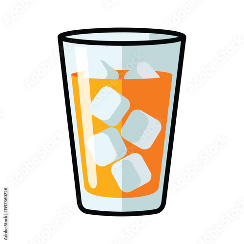 A refreshing glass of iced drink with ice cubes, viewed from the side, in a casual setting