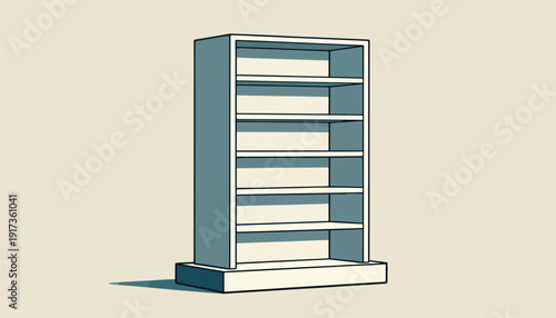 Tall, slender bookshelf with six horizontal shelves against a plain background