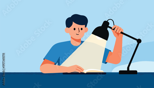 A young person studies intently by the warm glow of a desk lamp