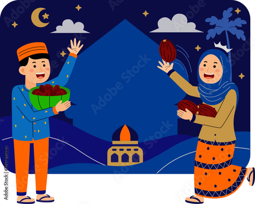 Muslim Couple Sharing Dates at Night