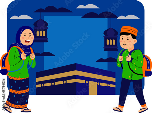 Muslim Couple Visiting Kaaba in Mecca