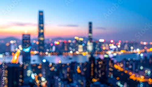 Wallpaper Mural A blurred cityscape showcases shimmering lights and towering skyscrapers at twilight Torontodigital.ca