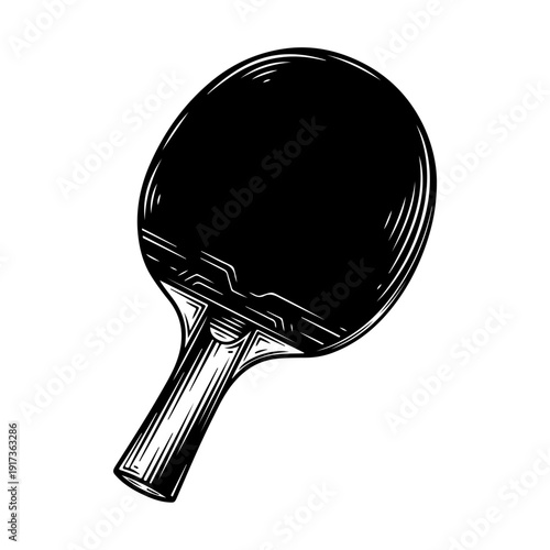 Black and White Illustration of a Ping Pong Paddle.