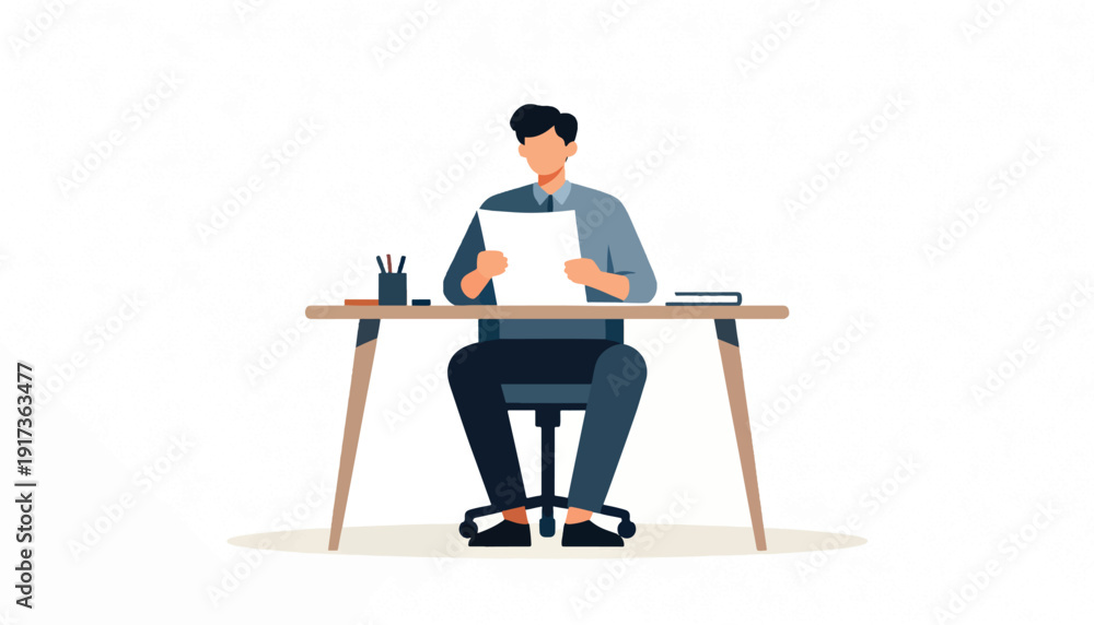 Fototapeta premium A person sitting at a desk, holding papers