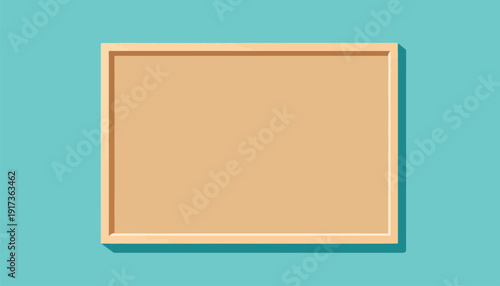 Minimalist geometric illustration of a beige rectangular frame casting a shadow on a teal background