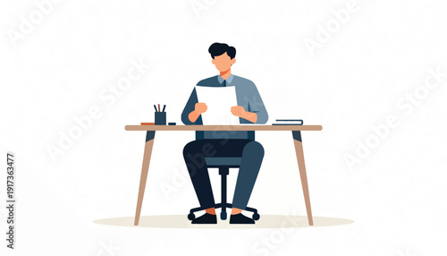 A person sitting at a desk, holding papers