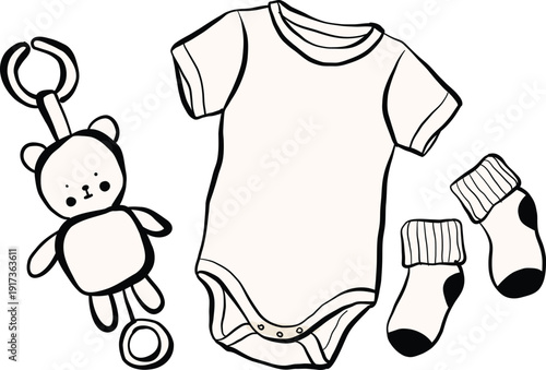 hand drawn baby clothes boy girl gender reveal baby gift for baby shower invitation