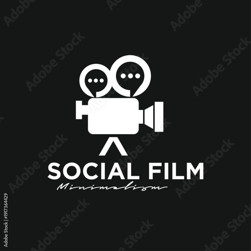 Minimalist Social Film Logo with Video Camera and Speech Bubble Reels