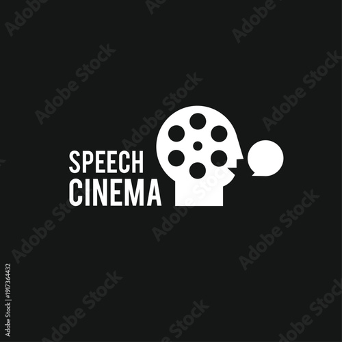 Speech Cinema Logo featuring Film Reel Head and Speech Bubble