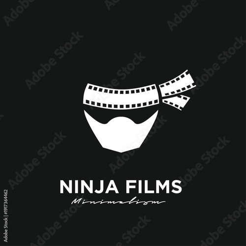 Minimalist Ninja Films Logo with Film Strip Mask on Dark Background