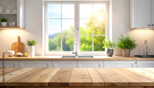 Wallpaper Mural A bright kitchen interior featuring wooden countertops and lush green plants by a sunny window Torontodigital.ca