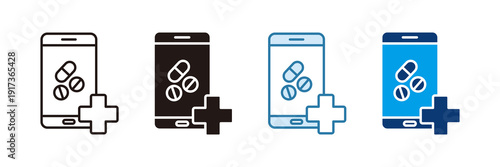 Online Pharmacy Icon Set Multiple Style Collection