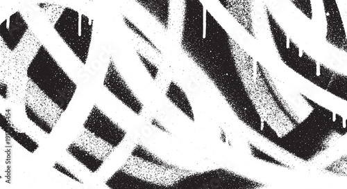 Abstract black and white spray paint lines with drips.