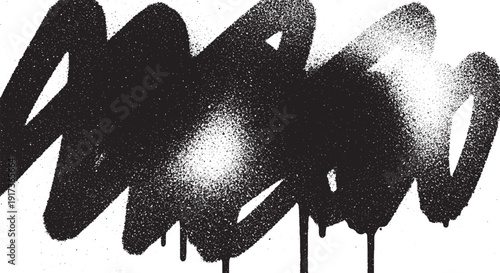 Abstract black spray paint strokes with drips on a white background.