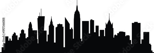 City skyline silhouette, urban skyscraper vector, metropolitan architecture design, modern building art, skyline illustration symbol, cad drawing flat vector illustration