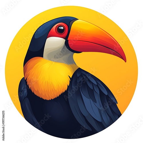Toucan Bird Illustration With Bright Yellow Chest And Orange Beak Keywords: toucan, bird,... photo