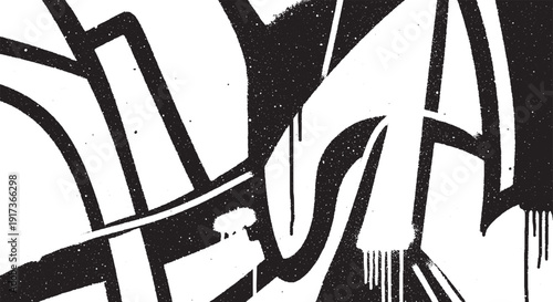 Dynamic Black and White Graffiti Art with Abstract Shapes and Drips.
