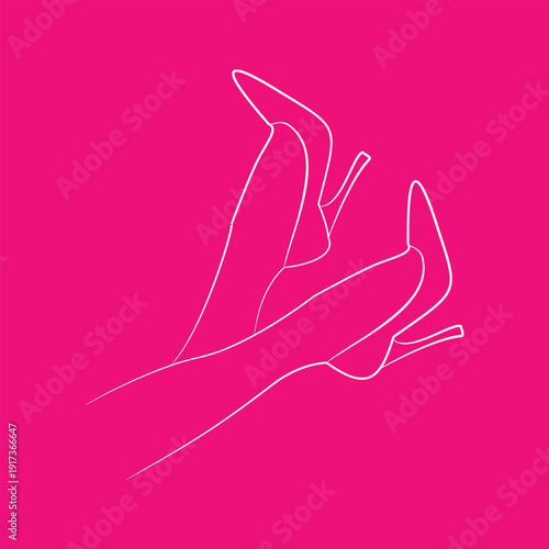 Minimalist White One Line Drawing of High Heels on Pink