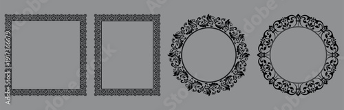 Set of decorative frames Elegant vector element for design in Eastern style, place for text. Floral black and gray frames. Lace illustration for invitations and greeting cards