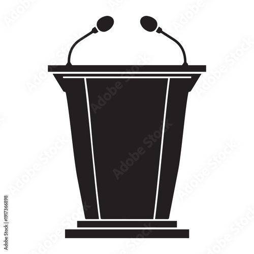 Podium or lectern with two microphones icon Silhouette vector black on a white background
