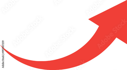 A red arrow pointing upwards in a curved motion on a white background