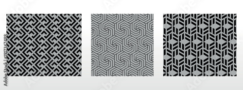 Geometric set of seamless black and gray patterns. Simple vector graphics