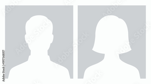 male and female manager silhouettes with white avatars on gray backgrounds, concept for corporate employee directory, professional user identification and company personnel profile