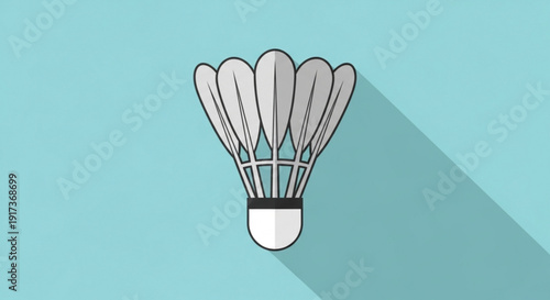 White Shuttlecock Isolated on Blue Background with Long Shadow