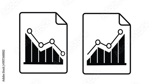 Paired Report Thumbnails with Graphs Icon Representing Comparative Data Analysis and Financial Reporting Vector Illustration