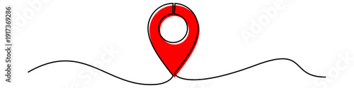 Editable continuous one line drawing pin location vector for minimalist maps. Ideal for modern travel logos and sleek navigation apps. Symbolizes fluid direction, finding points, and elegant routing.