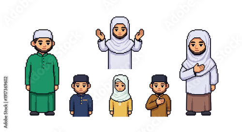 Muslim Family Cartoon Characters.