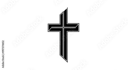 Black cross symbol with white outline on plain background representing faith and spirituality in a simple modern design