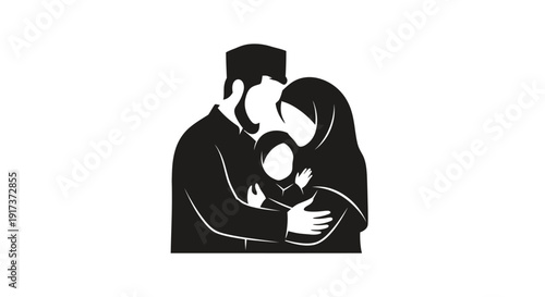 Muslim couple hug.