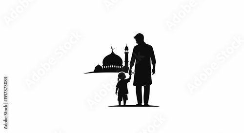 Man and child walk.