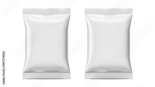 Two empty transparent resealable snack or food packaging pouches displayed side by side