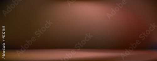 Brown limbo studio bg. Vector empty space spotlight gradient. Dark brown table background. Empty photography room shelf podium. Luxury chocolate color product display bg. Soft light interior setting