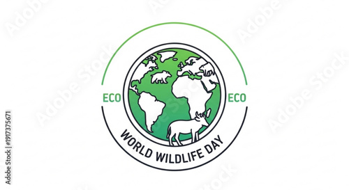 World wildlife day eco friendly logo with globe and animals symbolizing conservation and sustainability