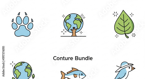 Eco friendly icons set with animal paw earth leaf bird and fish for environmental conservation and sustainability