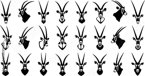 Collection of various antelope and deer head silhouettes