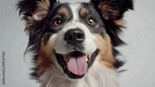 Funny dog licking its lips with tongue isolated on light background