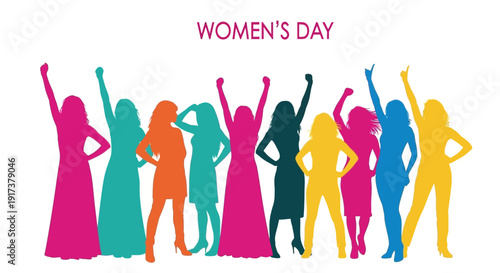 Vibrant women celebrating Women's Day with colorful silhouettes